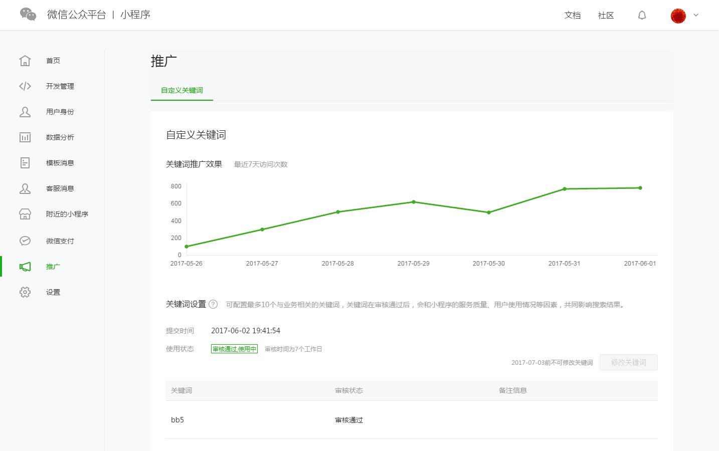 運(yùn)營(yíng)者的福利，小程序支持自定義關(guān)鍵詞 2